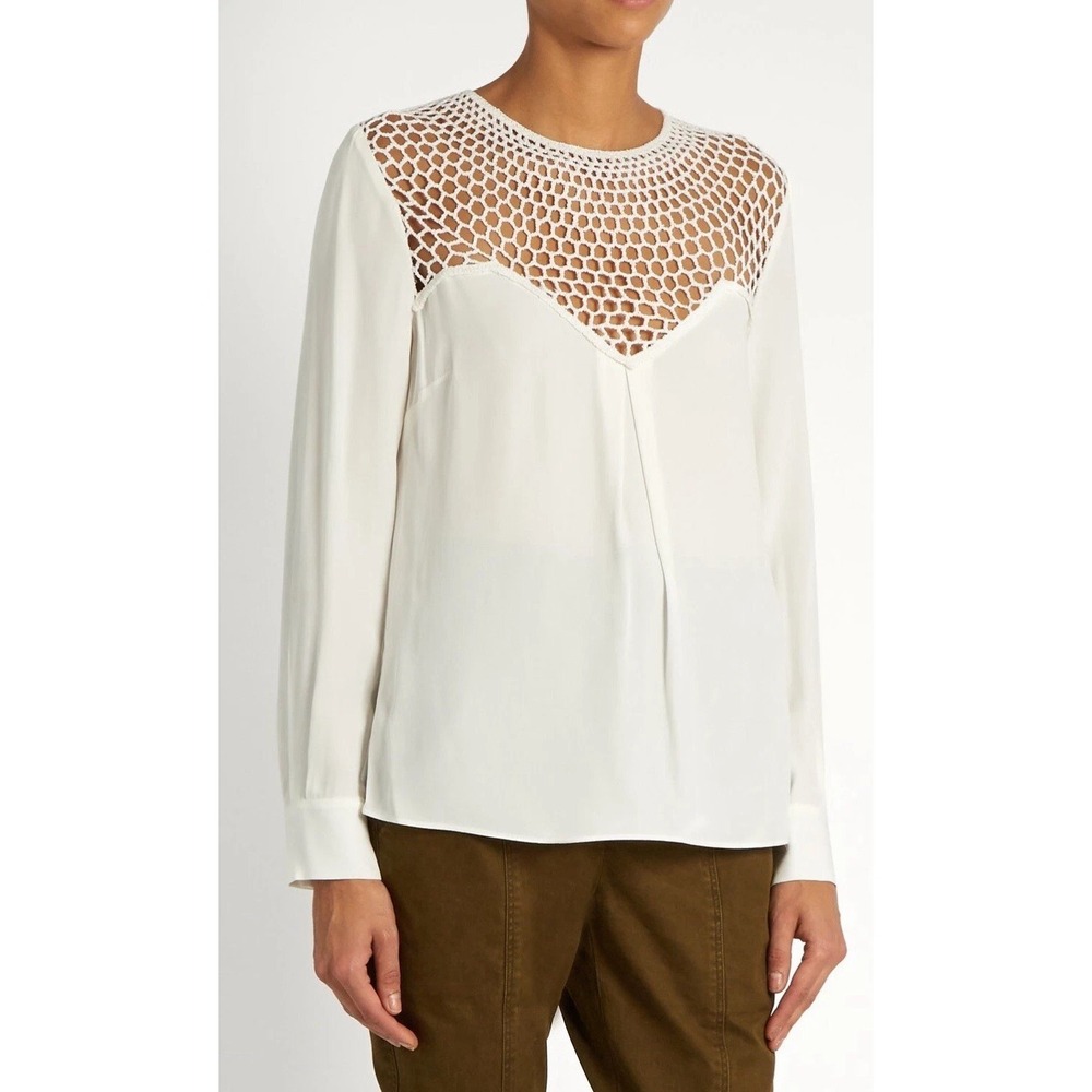 A.L.C. SIAN Crepe Top Croquet Blouse Off-White Long-Sleeve Work Wear